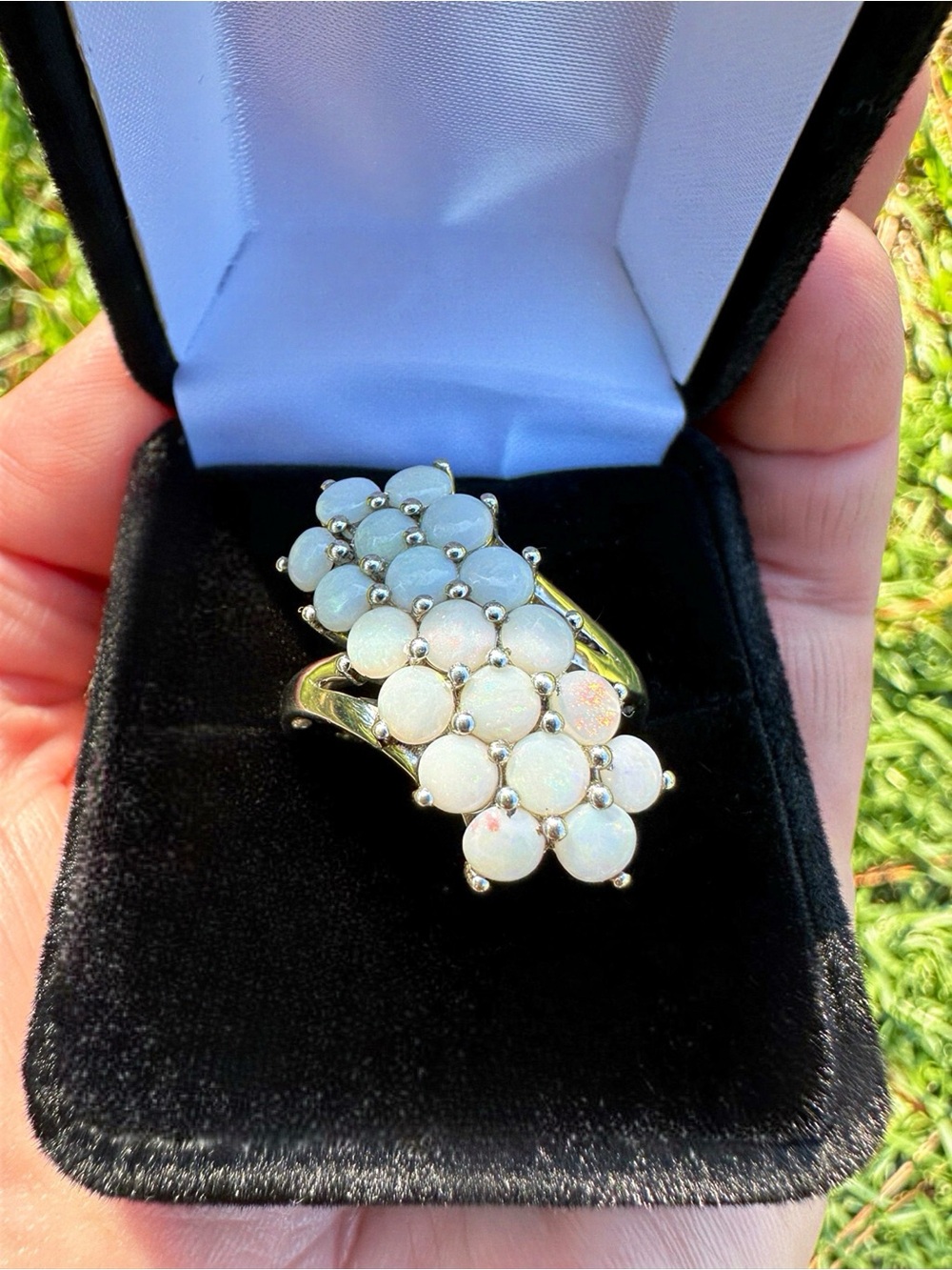 Genuine 3.5CT Natural Opal Cluster Statement Ring 925 Sterling Silver STS SZ 9 - Picture 5 of 7